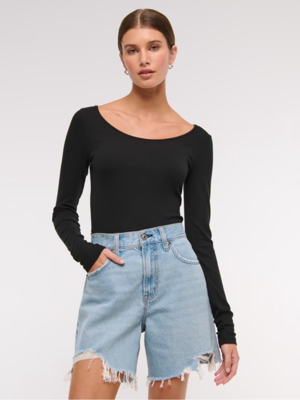 Abercrombie & Fitch high rise loose distressed denim shorts